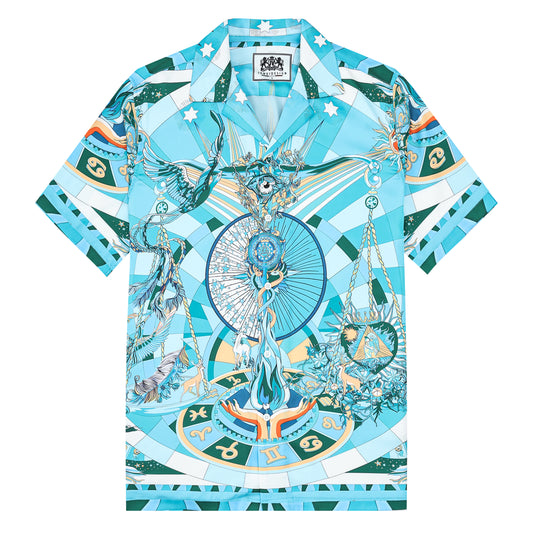 Teal Myth Pattern Camp Collar Casual Shirt Jonvidesign