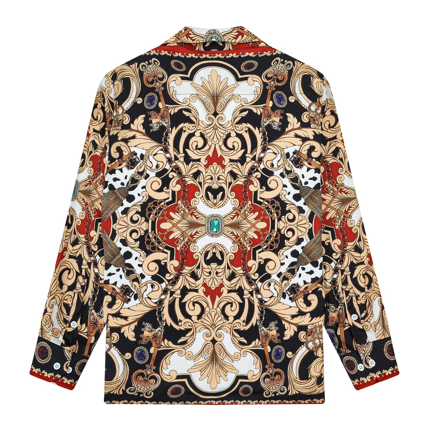 Baroque Print Long Sleeve Camp Collar Shirt