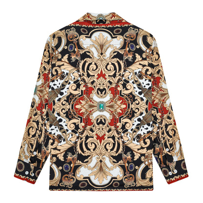 Baroque Print Long Sleeve Camp Collar Shirt