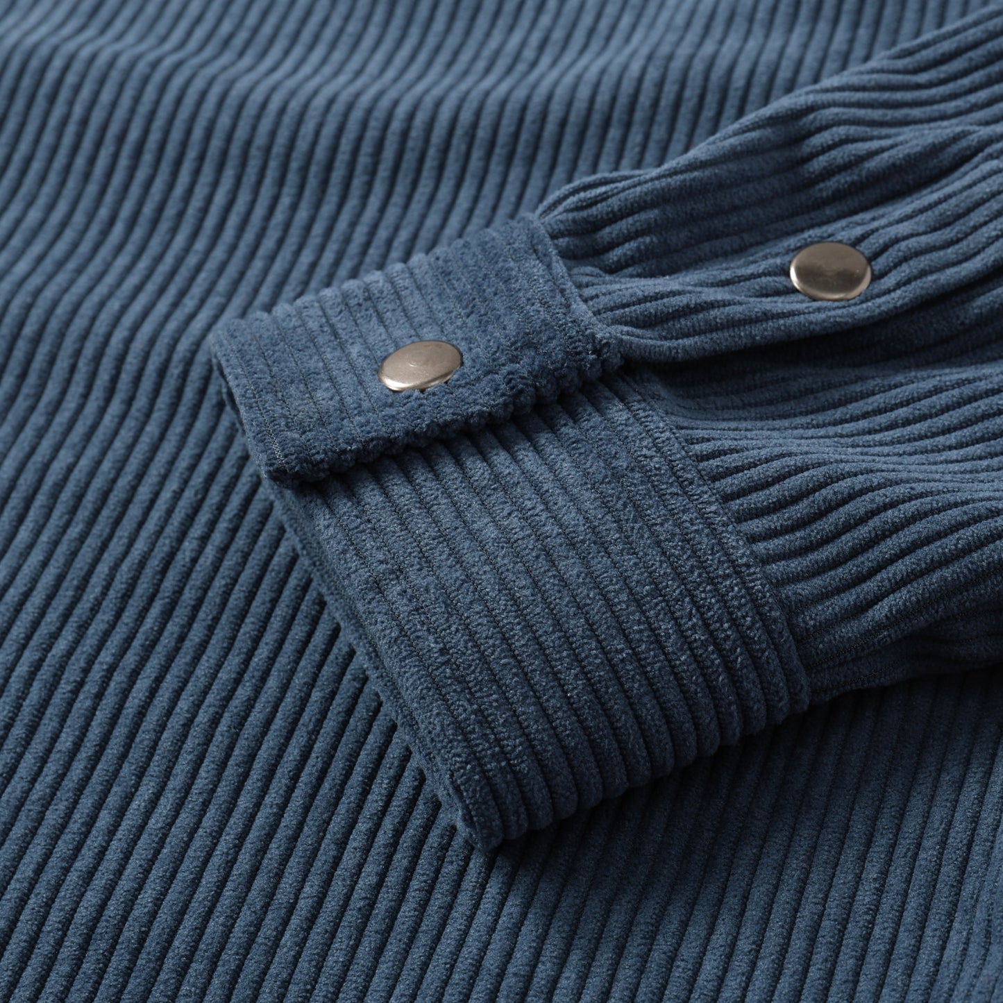 Corduroy Plain Color Snap Closure Long Sleeve Shirt-Dark Blue