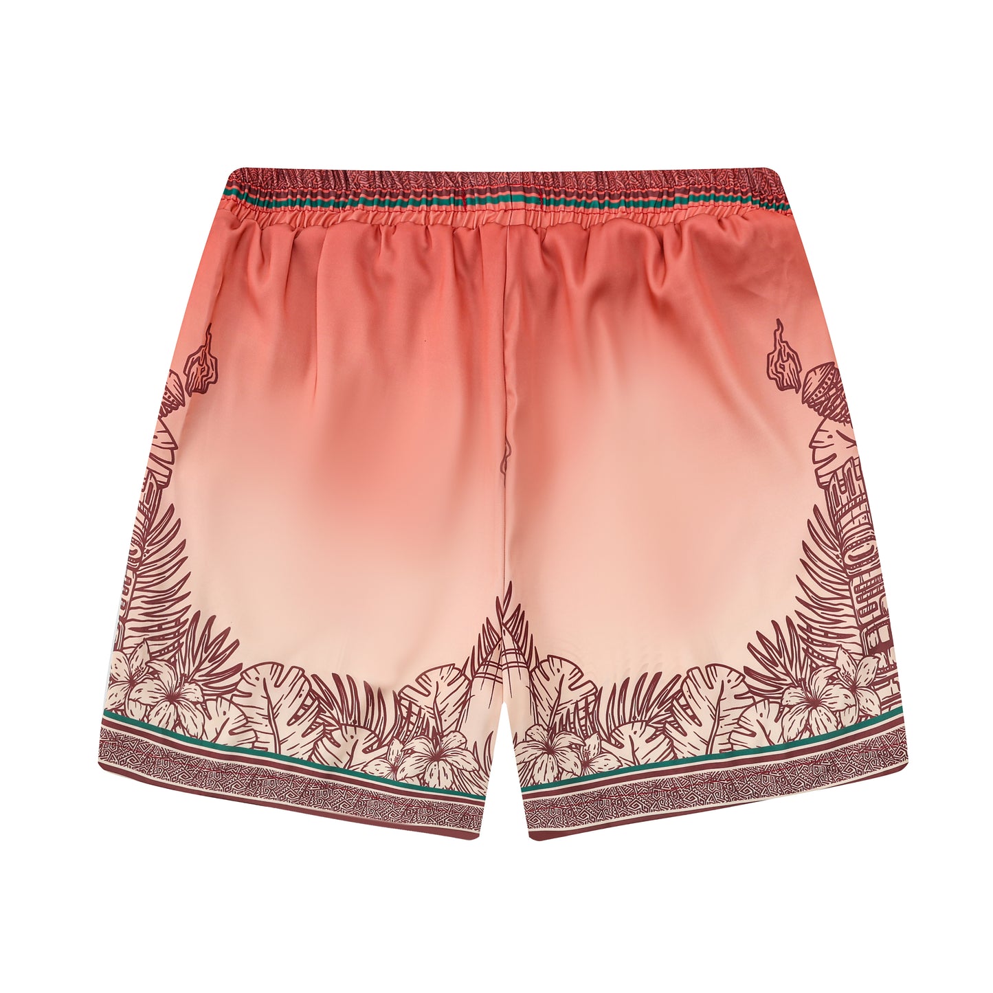 Palm Tree Tiki Themed Pattern Silk Fiber Waistband Shorts