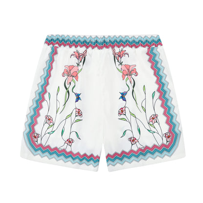 Vacation Vibe Floral Pattern Silk Fiber Waistband Shorts