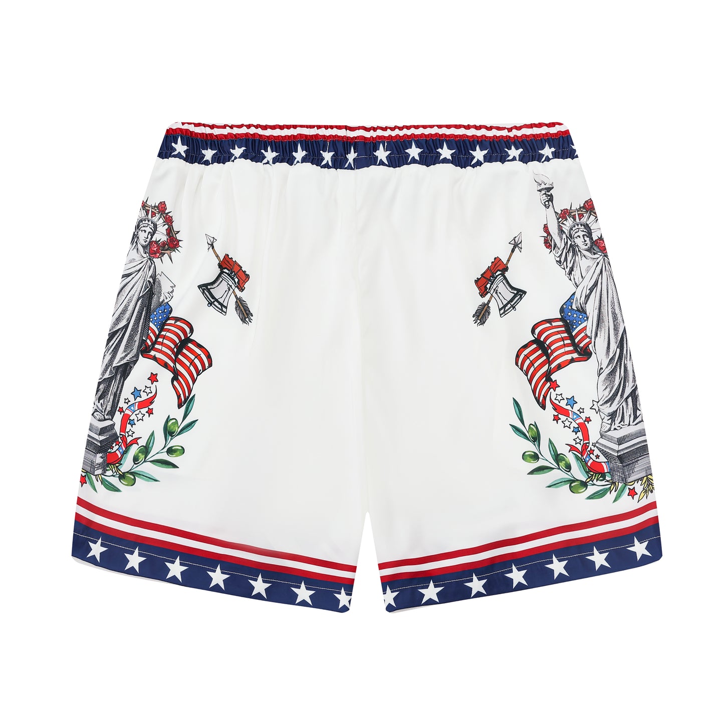 Statue of Liberty Pattern Silk Fiber Waistband Shorts