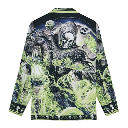 Halloween Ghost Long Sleeve Camp Collar Shirt