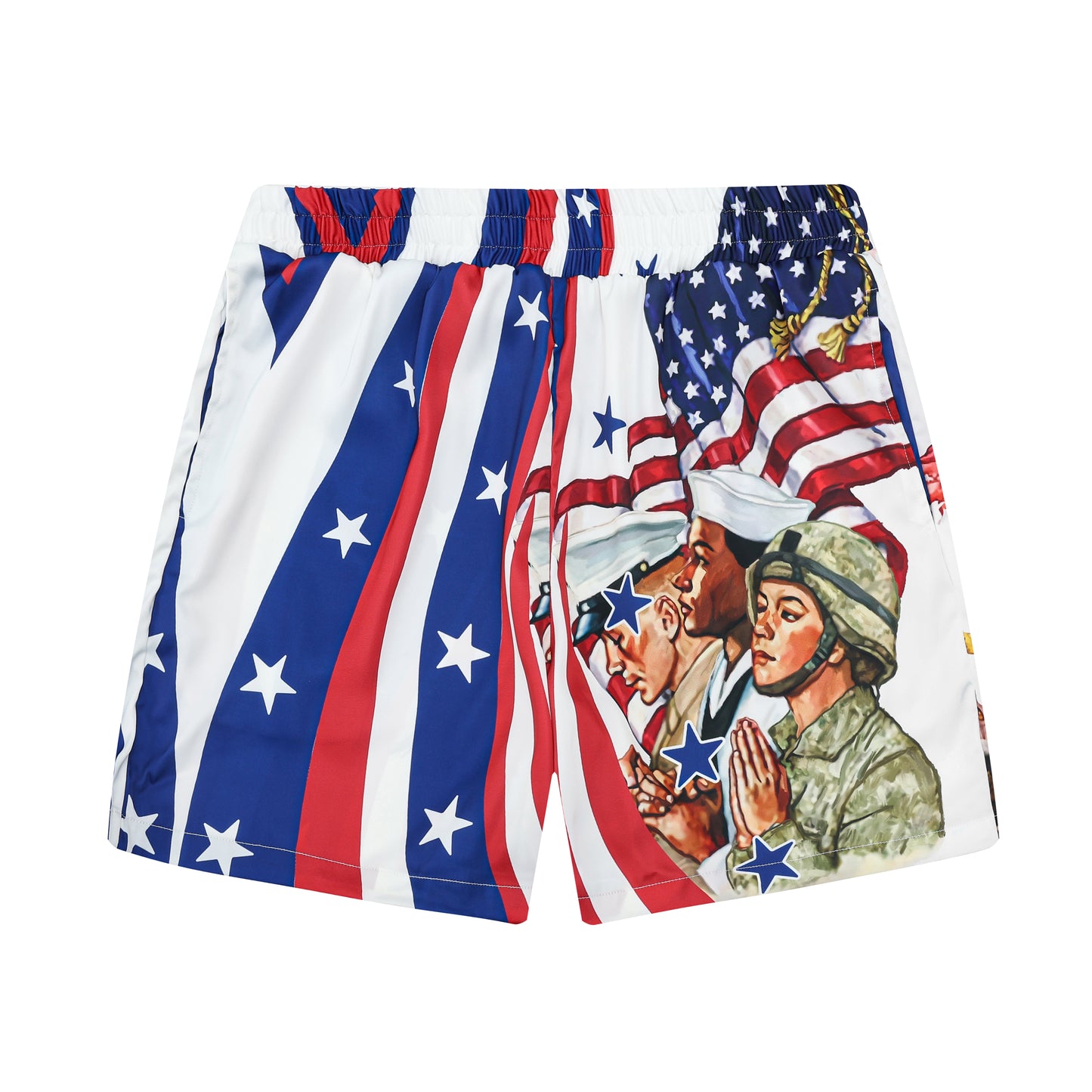 American Warrior Pattern Silk Fiber Waistband Shorts