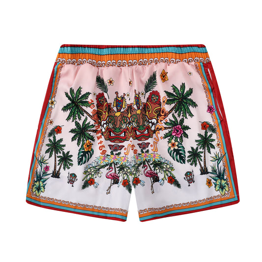Tropical Vibe Tiki Themed Waistband Shorts