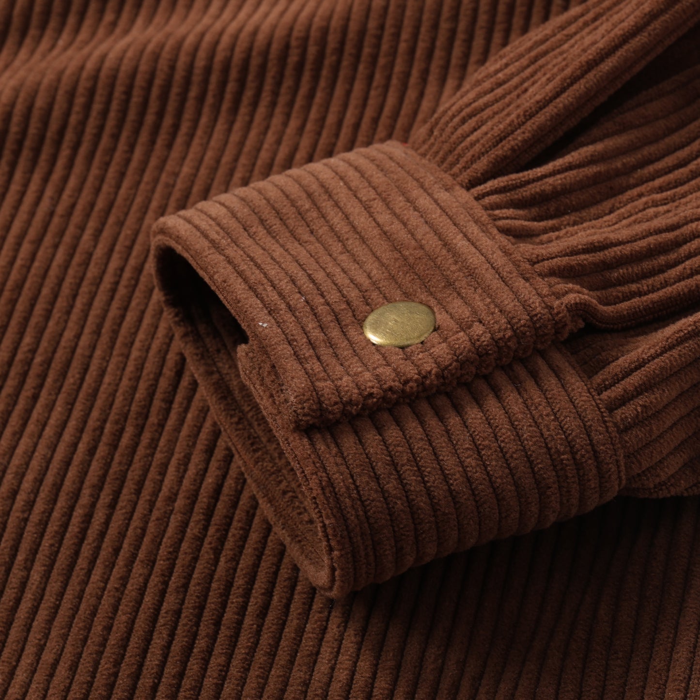 Corduroy Plain Color Snap Closure Long Sleeve Shirt-Coffee