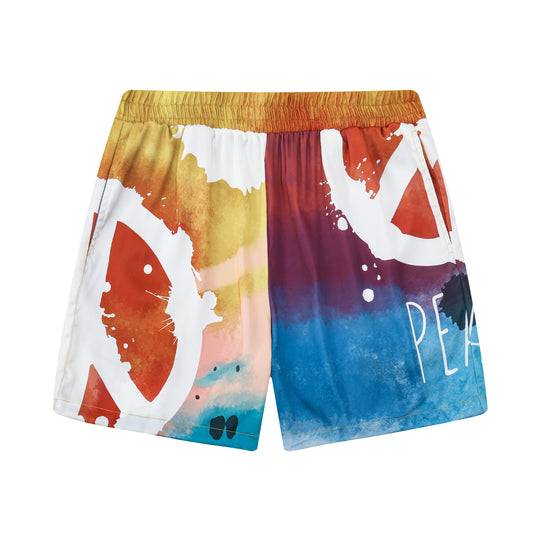 Peace Print Elastic Waistband Summer Casual Shorts