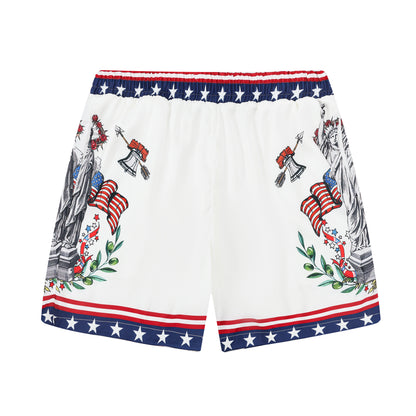 Statue of Liberty Pattern Silk Fiber Waistband Shorts