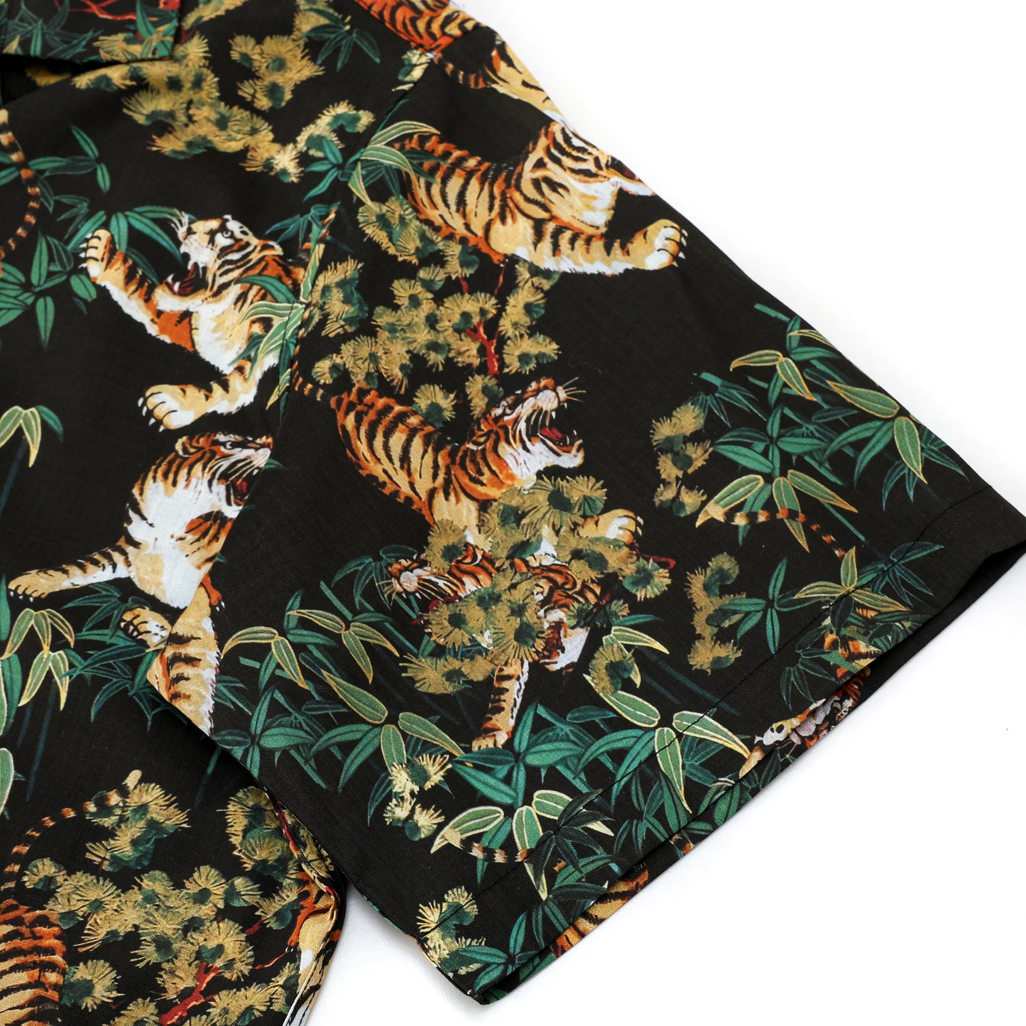 Ukiyo-e Bamboo Tiger Printed Camp Collar Short Sleeve Shirt