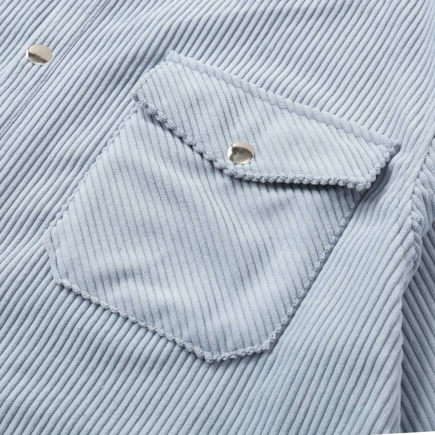 Corduroy Plain Color Snap Closure Long Sleeve Shirt-Light Blue