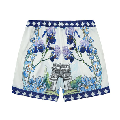 Paris Olympics Print Elastic Waistband Summer Casual Shorts