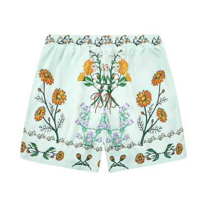 Summer Daisy Floral Pattern Silk Fiber Waistband Shorts