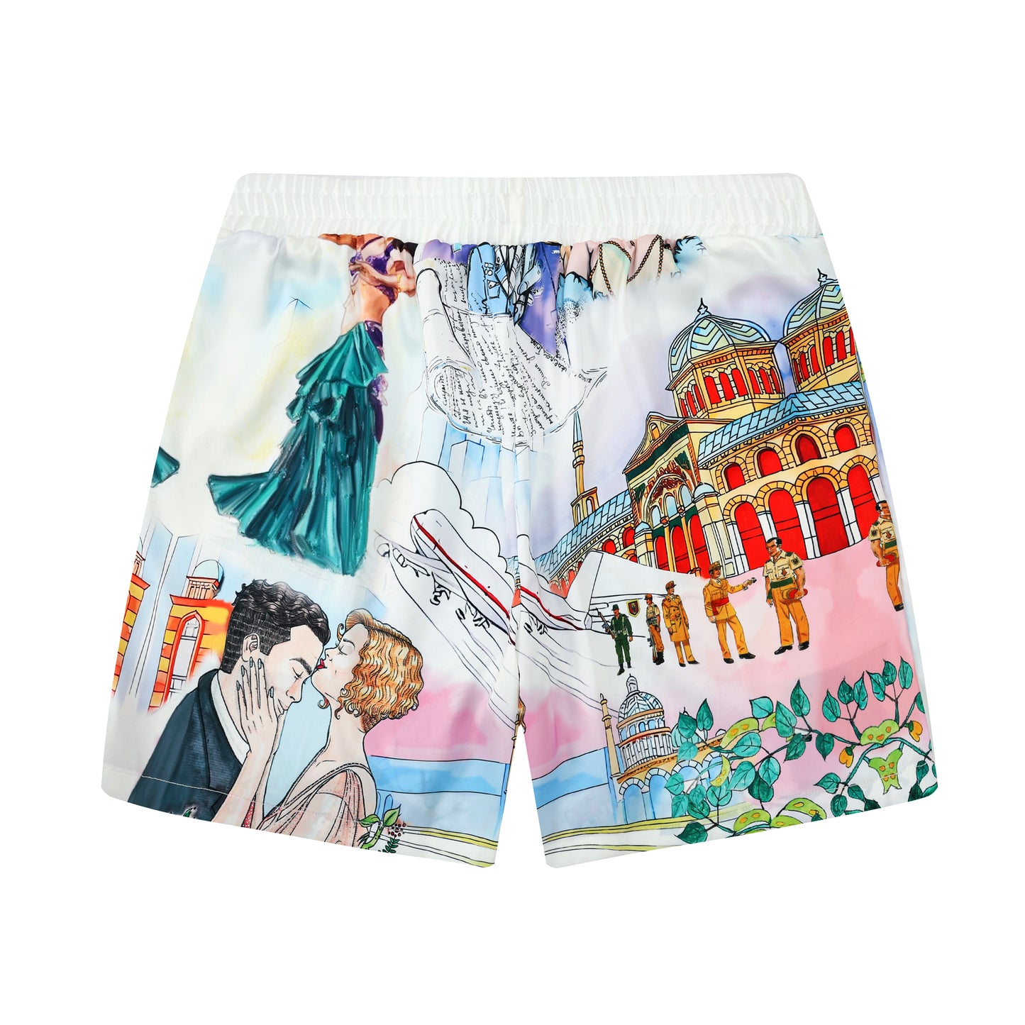 Fiber Printed Silk Pattern Waistband Shorts
