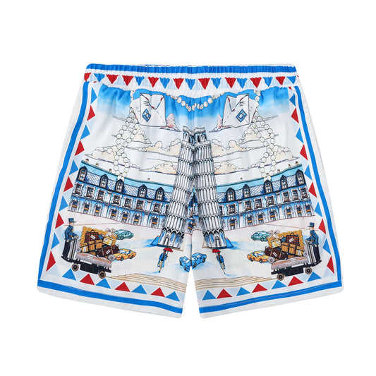 Resort Pattern Waistband Shorts in Blue