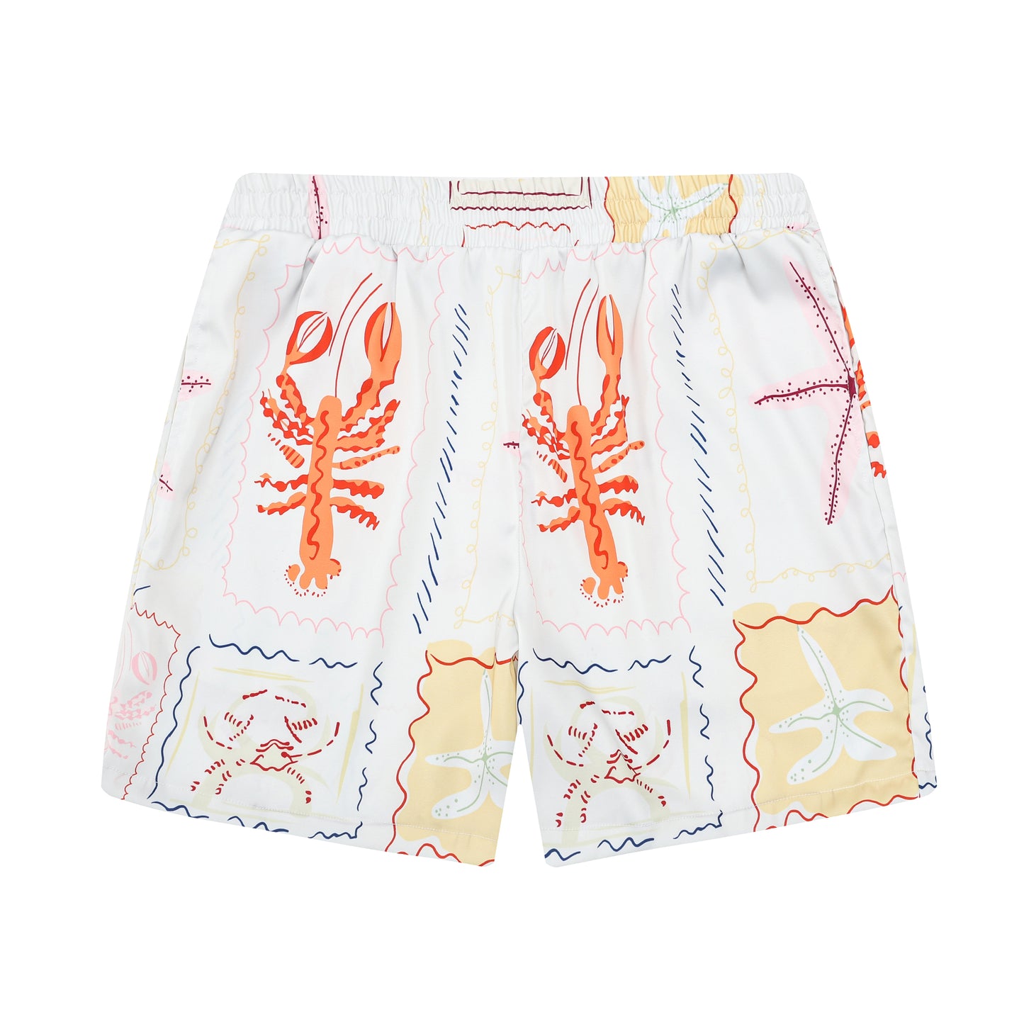 Aloha Style Lobster Pattern Silk Fiber Waistband Shorts