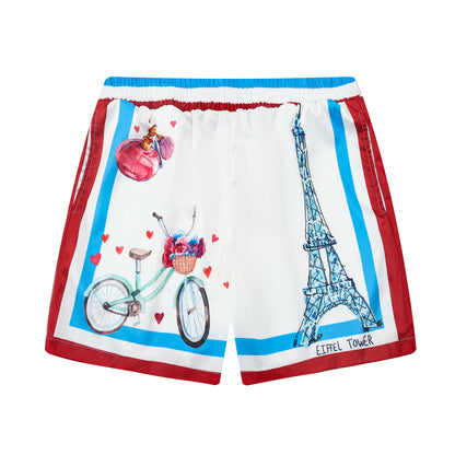 Paris Eiffel Tower Leisure Elements Elastic Waistband Summer Casual Shorts