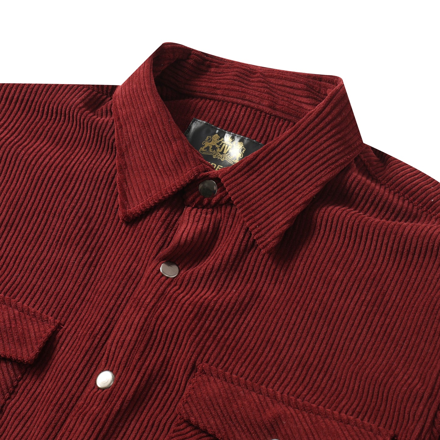 Corduroy Plain Color Snap Closure Long Sleeve Shirt-Burgundy