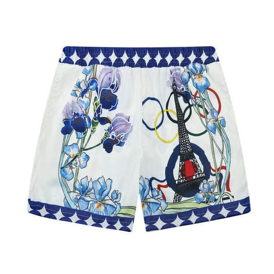 Paris Olympics Print Elastic Waistband Summer Casual Shorts