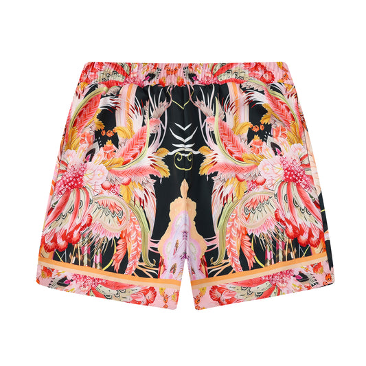 Floral Butterflies Pattern Silk Fiber Waistband Shorts