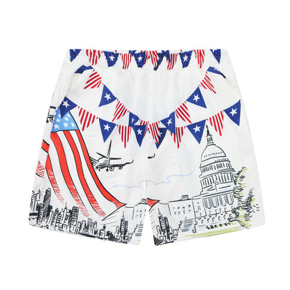 American Eagle Pattern Silk Fiber Waistband Shorts