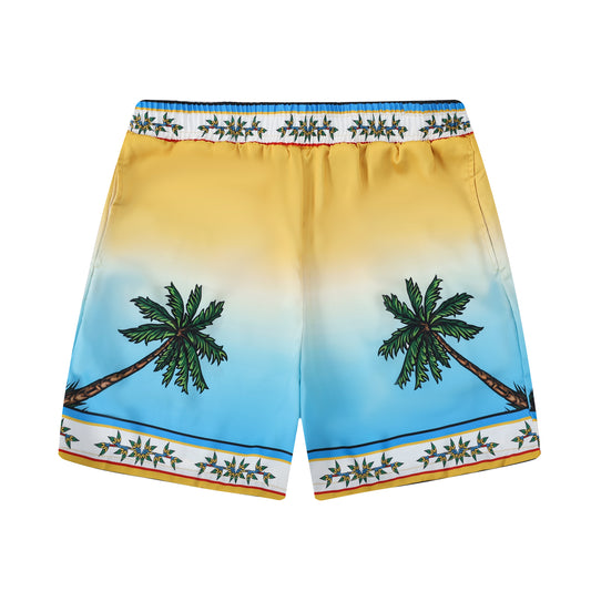 Tropical Vibe Tiki Pattern Waistband Shorts in Yellow