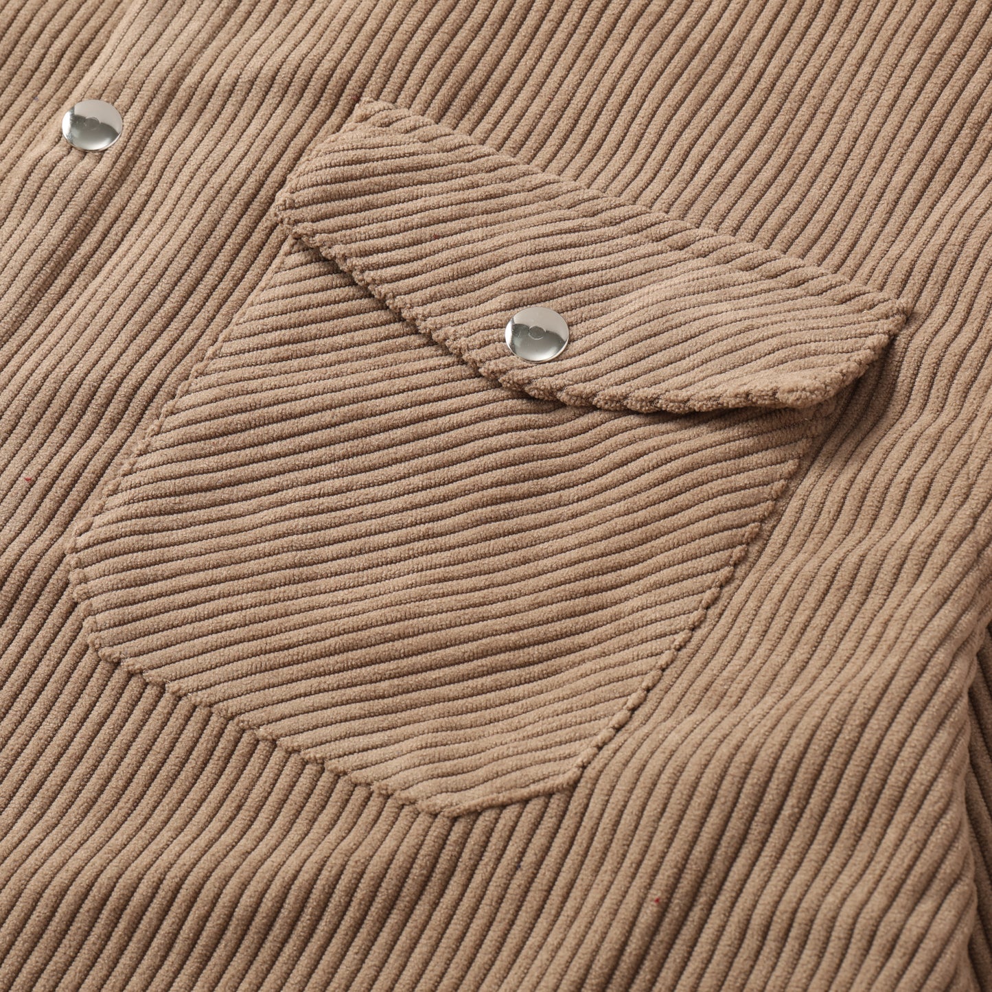 Corduroy Plain Color Snap Closure Long Sleeve Shirt-Light Brown