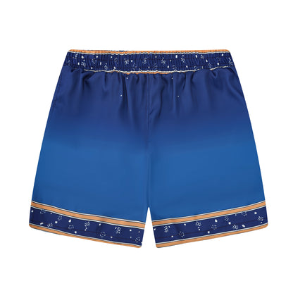 Solid Color Elastic Waistband Casual Shorts in Blue
