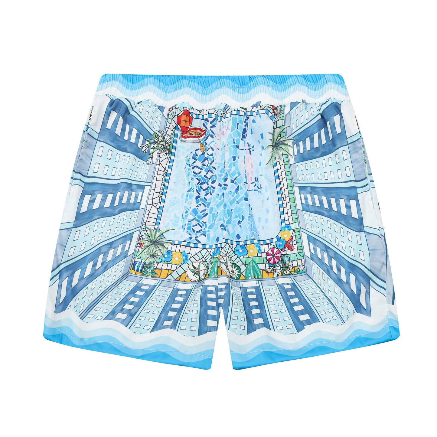 Resort Pool Print Elastic Waistband Summer Casual Shorts