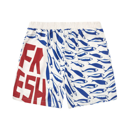 Aloha Style Sardine Pattern Silk Fiber Waistband Shorts