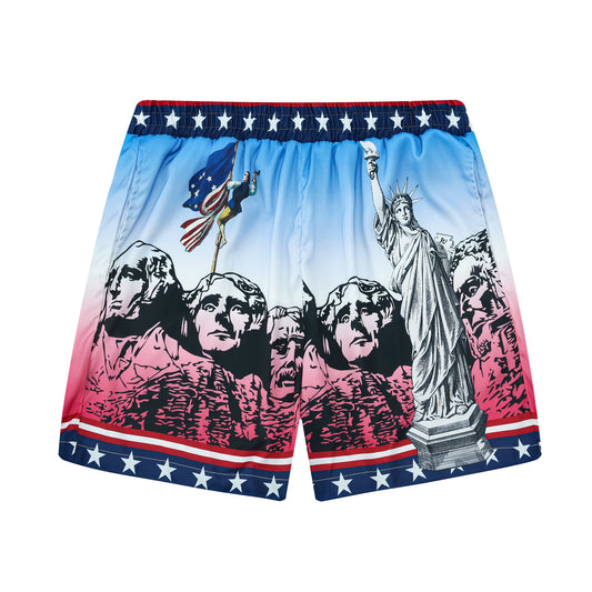 Independence Day Statue of Liberty Pattern Silk Fiber Waistband Shorts