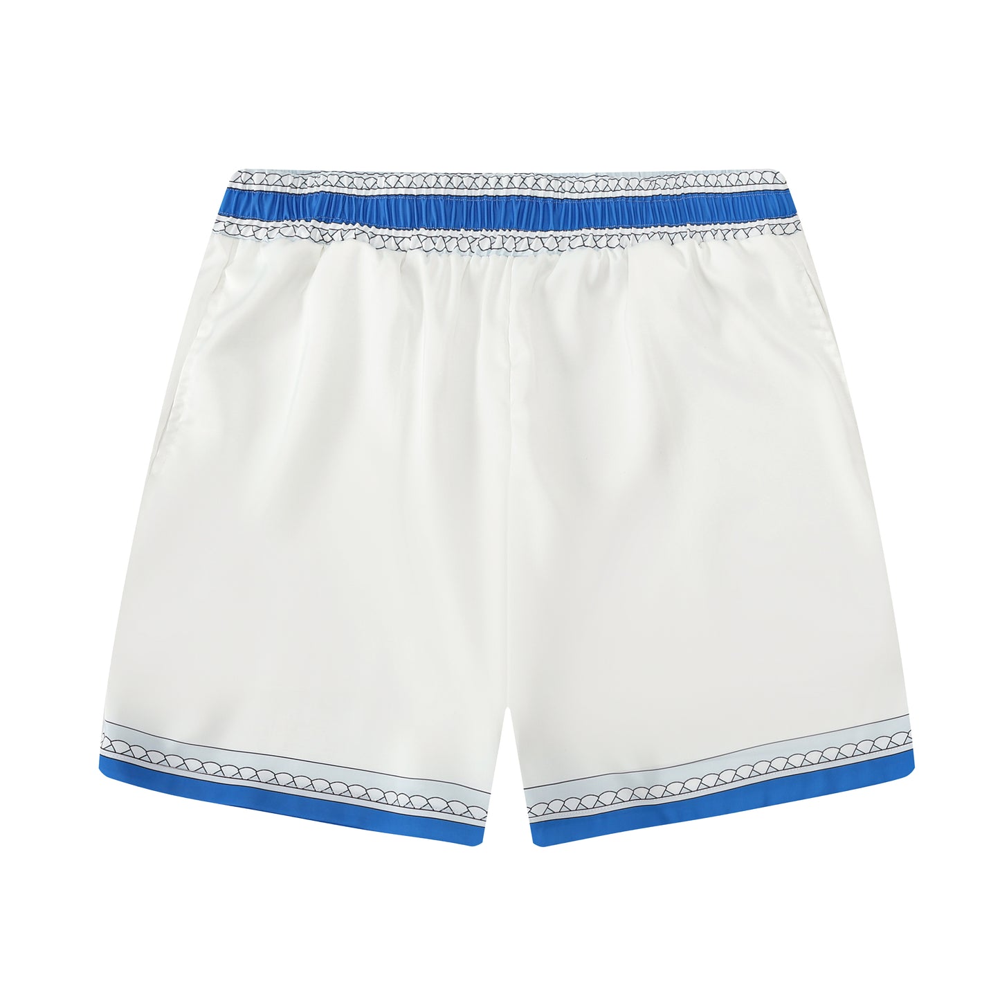 Blue Shell Pattern Silk Elastic Waistband Shorts