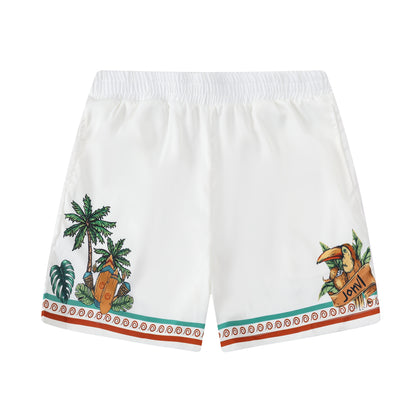 Festival Outfit Tropical Tiki Statue Pattern Waistband Shorts