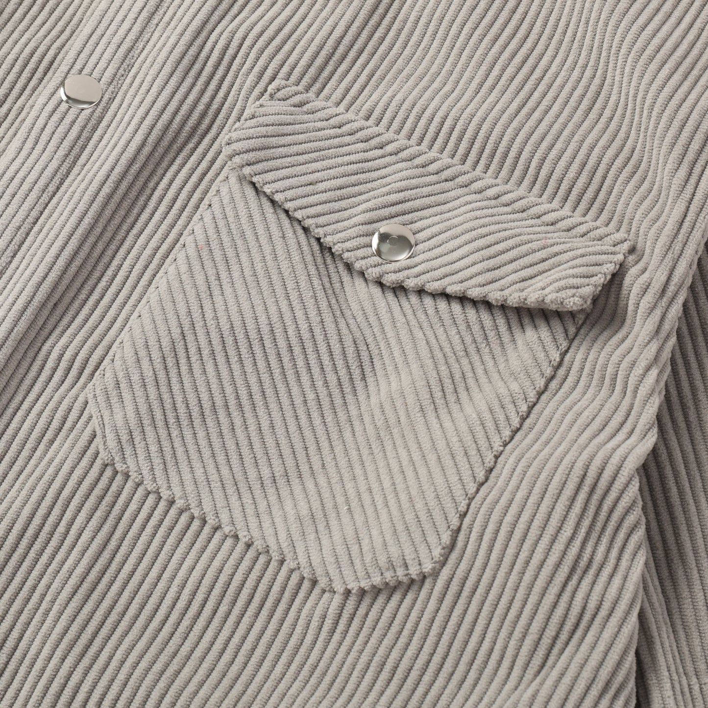 Corduroy Plain Color Snap Closure Long Sleeve Shirt-Light Grey