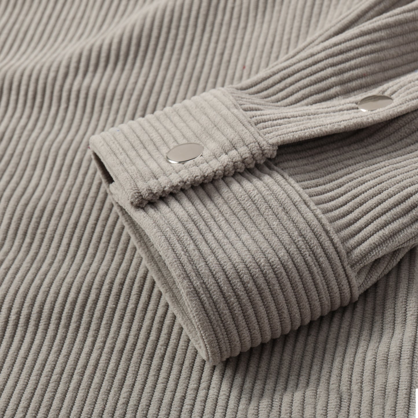 Corduroy Plain Color Snap Closure Long Sleeve Shirt-Light Grey