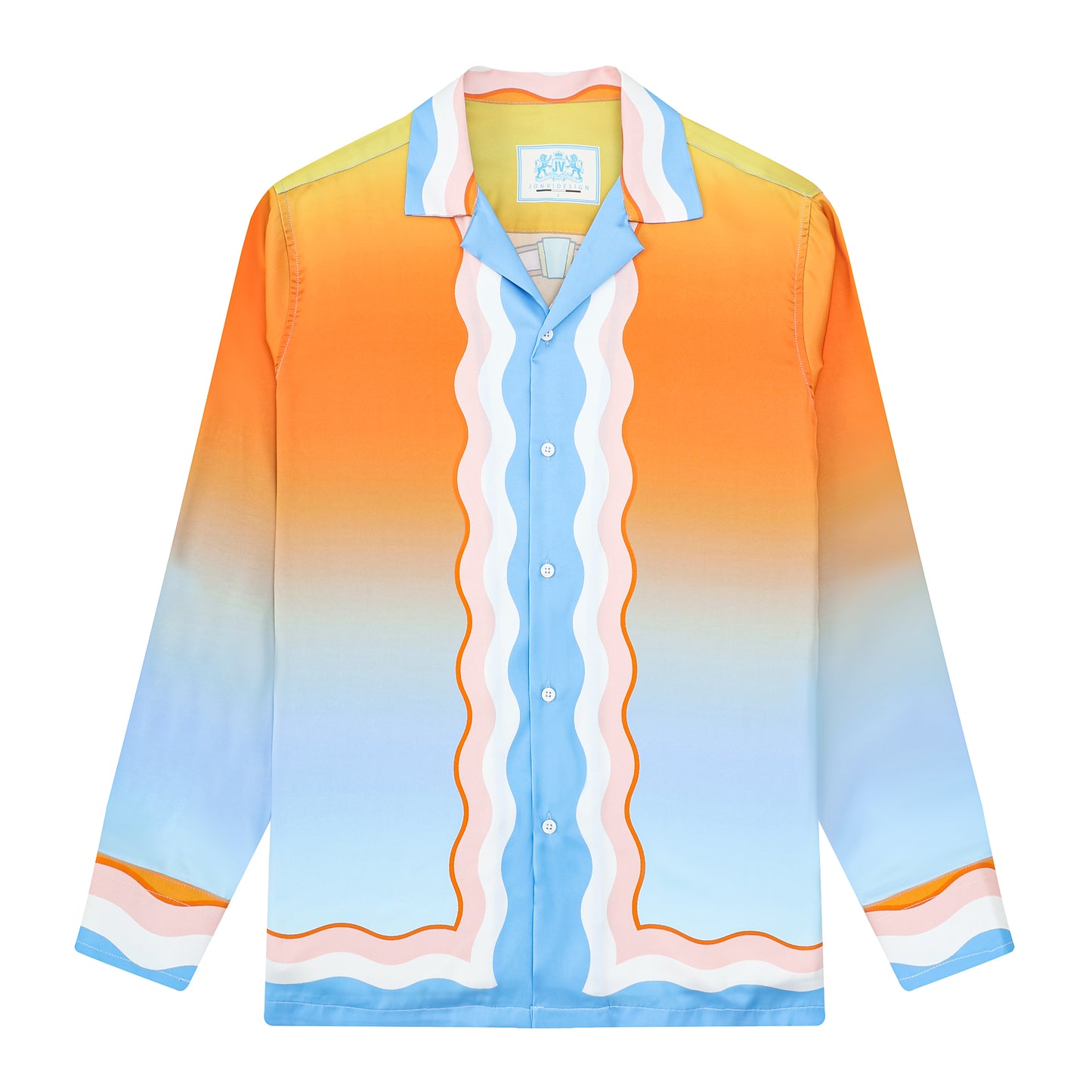 Angel Sun Pattern Camp Collar Long Sleeve Shirt