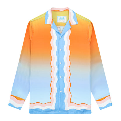 Angel Sun Pattern Camp Collar Long Sleeve Shirt