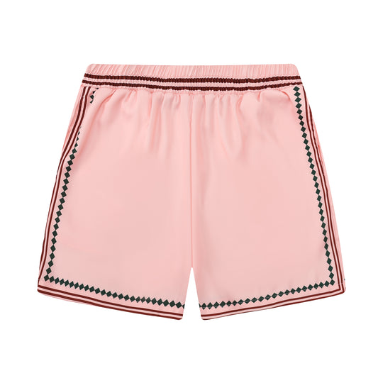 Pink Stripe Elastic Waistband Shorts for Men