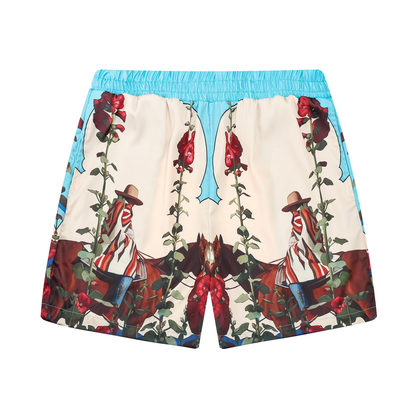 Horseback Riding Flower Print Elastic Waistband Summer Casual Shorts