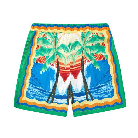 Hawaii Coconut Tree Pattern Silk Fiber Waistband Shorts