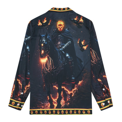 Halloween Ghost Rider Long Sleeve Camp Collar Shirt