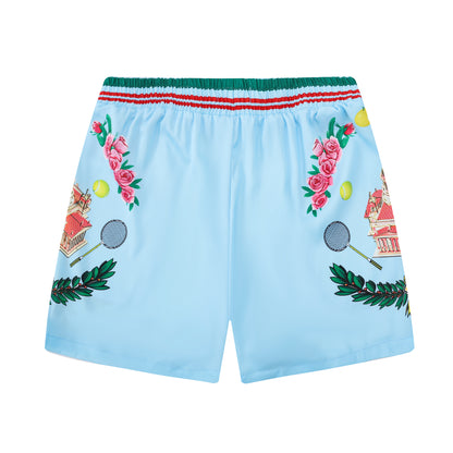 Palace Pattern Elastic Waist Summer Casual Shorts
