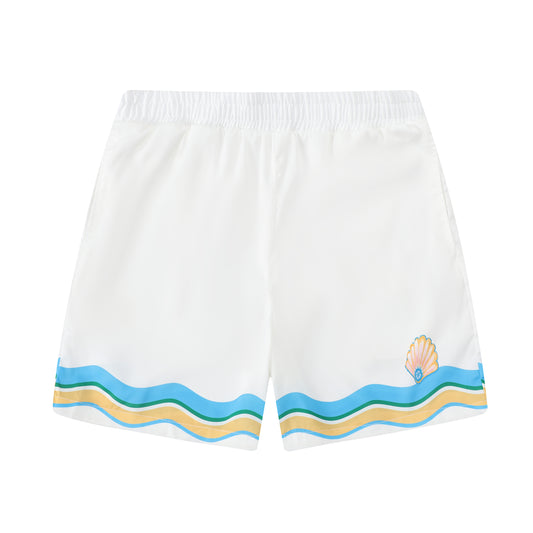Seahorse Beach Wave Pattern Waistband Shorts