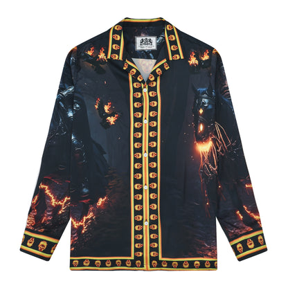 Halloween Ghost Rider Long Sleeve Camp Collar Shirt