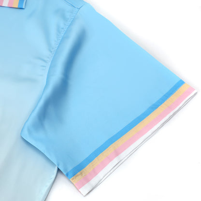 European Style Print Silk Fiber Short Sleeve Camp Collar Shirt