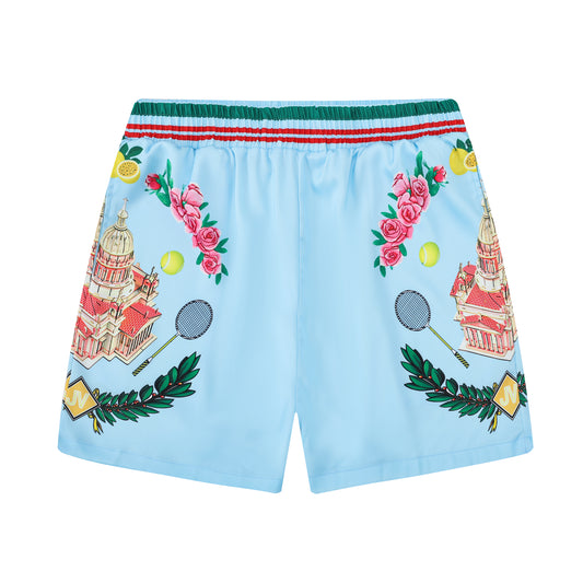 Palace Pattern Elastic Waist Summer Casual Shorts