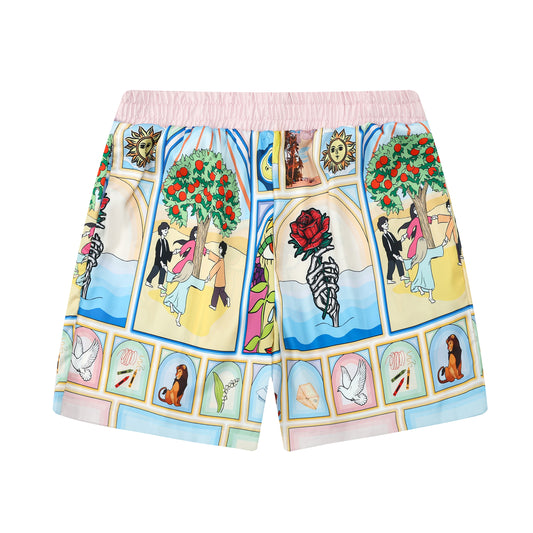 Exotic Patchwork Pattern Waistband Shorts