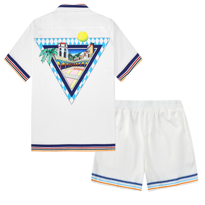 White Stripe Elastic Waistband Casual Shorts for Vacation