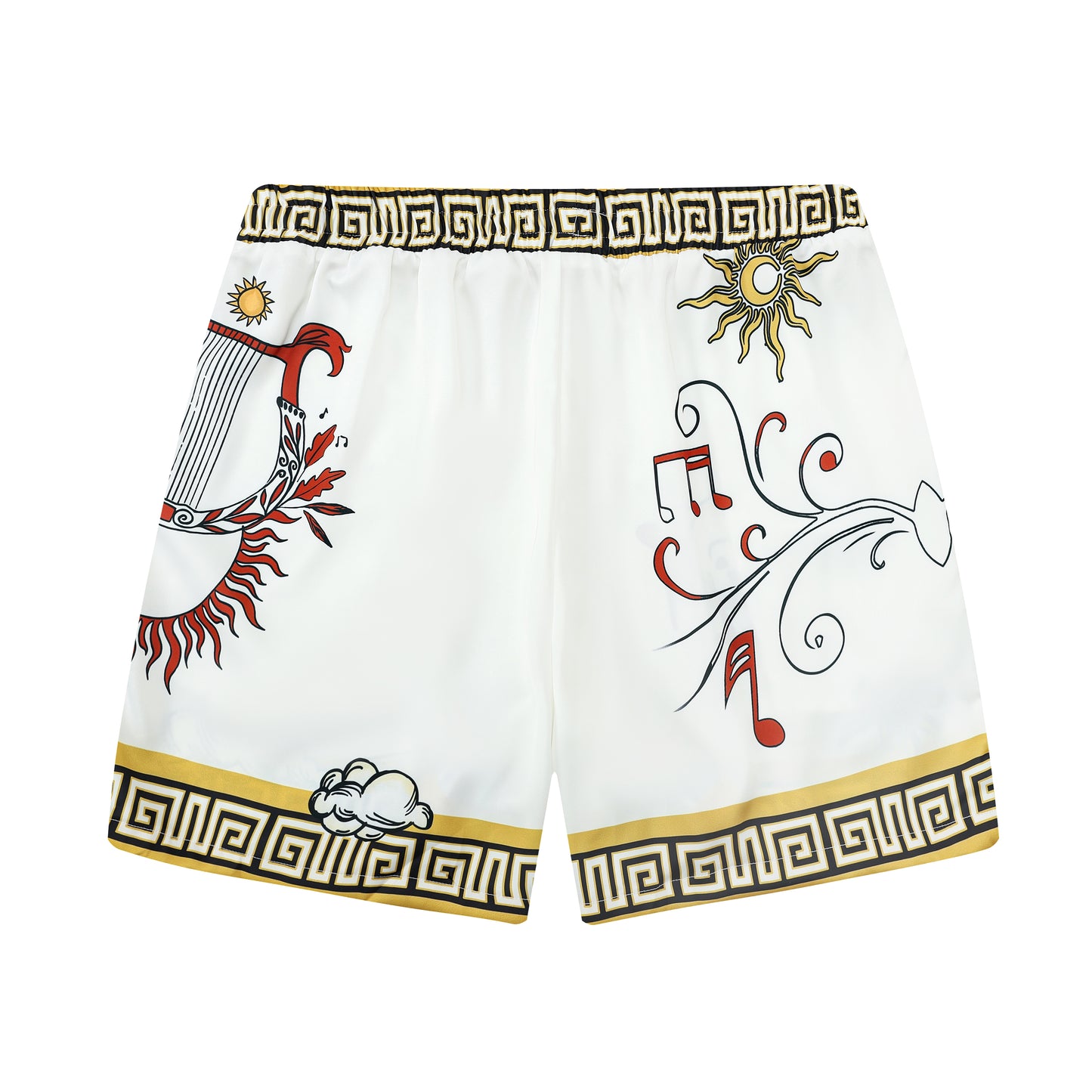 Greek God Sun Pattern Silk Fiber Waistband Shorts