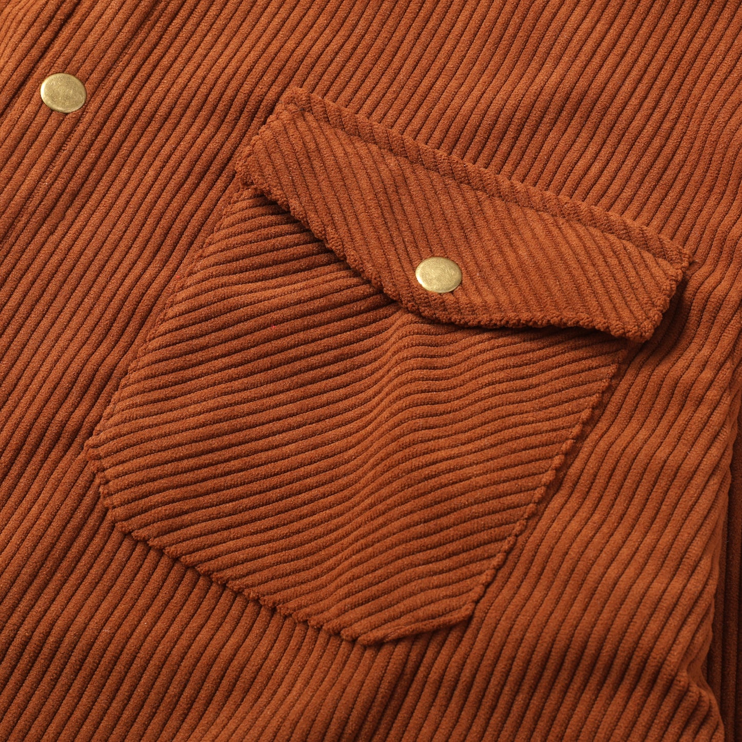 Corduroy Plain Color Snap Closure Long Sleeve Shirt-Orange
